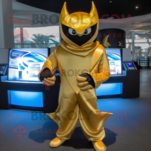 Gold Manta Ray mascot costume character dressed with a Tank Top and Wraps