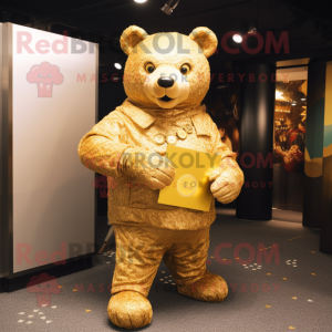 Gold Bear maskot kostume...