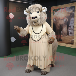 Beige Buffalo mascot costume character dressed with a Sheath Dress and Anklets