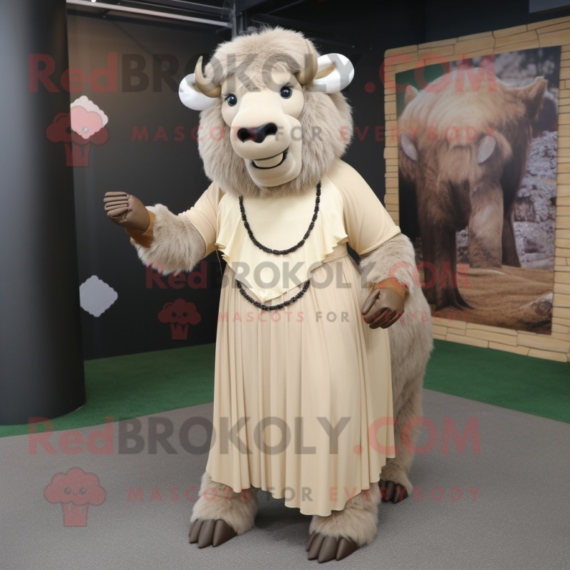 Beige Buffalo mascot costume character dressed with a Sheath Dress and Anklets Beige Buffalo mascot costume character dressed with a Sheath Dress and Anklets