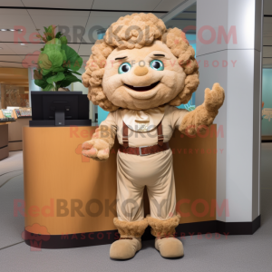 Tan Cauliflower mascot costume character dressed with a Corduroy Pants and Bracelet watches