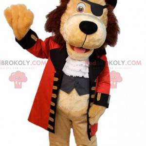 Mascote do leão vestido de pirata. Fantasia de leão -