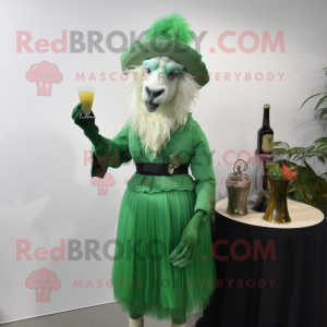 Green Angora Goat mascot costume character dressed with a Cocktail Dress and Hats