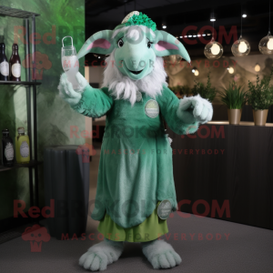 Green Angora Goat mascot costume character dressed with a Cocktail Dress and Hats
