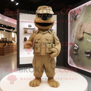 Brown Army Soldier mascot costume character dressed with a Chinos and Clutch bags