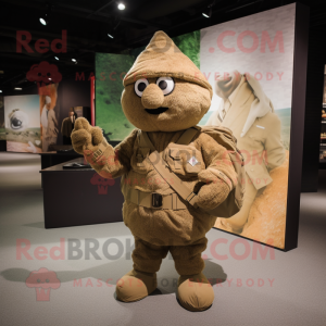 Brown Army Soldier mascot costume character dressed with a Chinos and Clutch bags