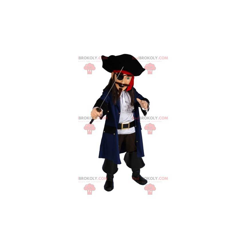 Mascote pirata com uma espada magnífica. Fantasia de pirata -