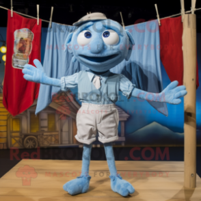 Sky Blue Tightrope Walker mascot costume character dressed with a Cargo Shorts and Pocket squares