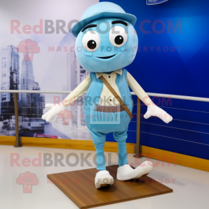 Sky Blue Tightrope Walker mascot costume character dressed with a Cargo Shorts and Pocket squares