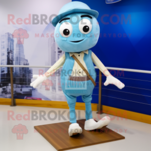 Sky Blue Tightrope Walker mascot costume character dressed with a Cargo Shorts and Pocket squares