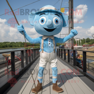 Sky Blue Tightrope Walker mascot costume character dressed with a Cargo Shorts and Pocket squares