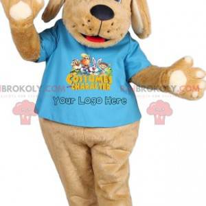 Beige dog mascot with a sky blue t-shirt - Redbrokoly.com