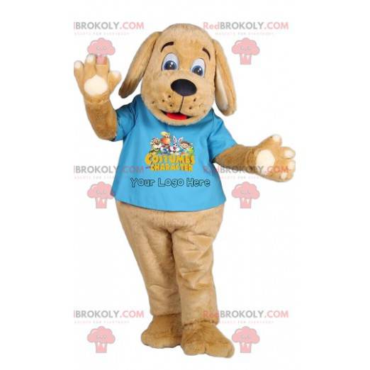 Beige dog mascot with a sky blue t-shirt - Redbrokoly.com