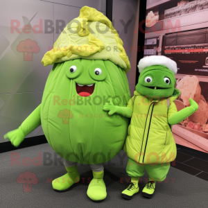 Lime Green Corned Beef And Cabbage mascot costume character dressed with a Parka and Hairpins