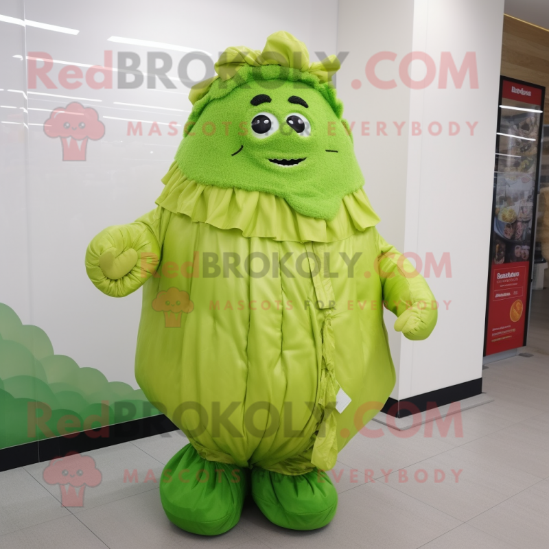 Lime Green Corned Beef And Cabbage mascot costume character dressed with a Parka and Hairpins