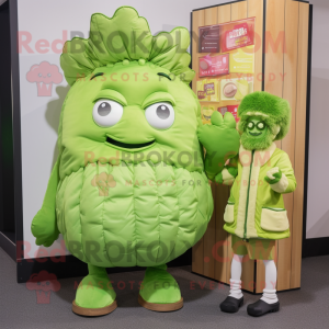 Lime Green Corned Beef And Cabbage mascot costume character dressed with a Parka and Hairpins