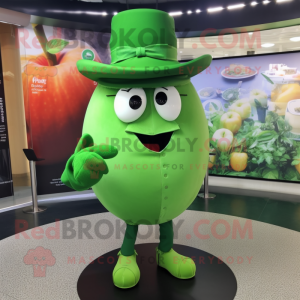 Green Apple mascot costume character dressed with a Bodysuit and Hat pins