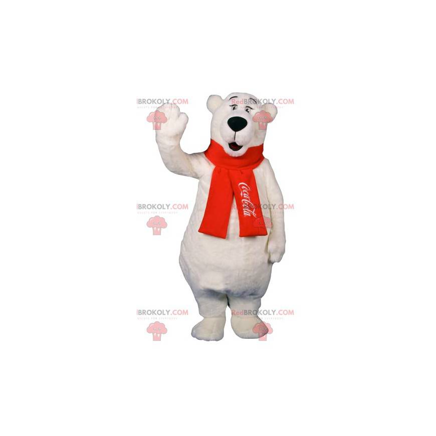 Mascotte d'ours blanc avec une écharpe rouge - Redbrokoly.com