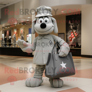 Silver American Soldier mascot costume character dressed with a A-Line Dress and Tote bags