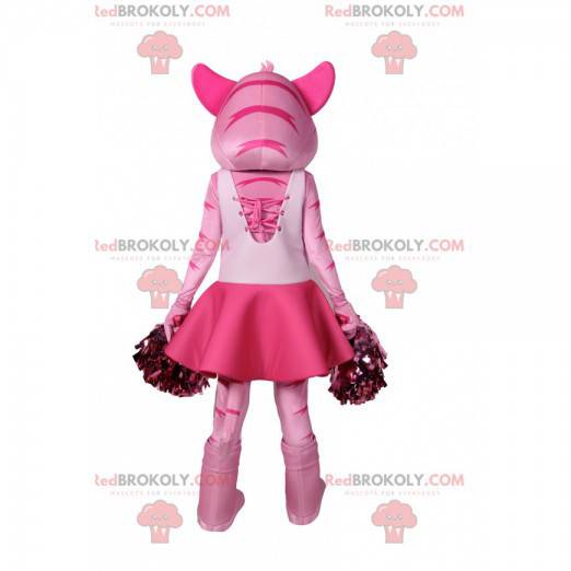 Różowa tygrysica maskotka w stroju cheerleaderki -