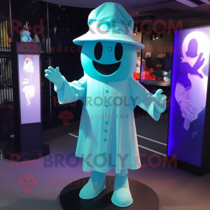 Cyan Ghost maskot kostym...