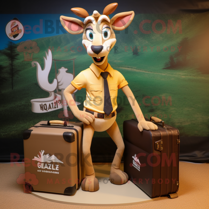 Tan Gazelle mascot costume character dressed with a Shorts and Briefcases