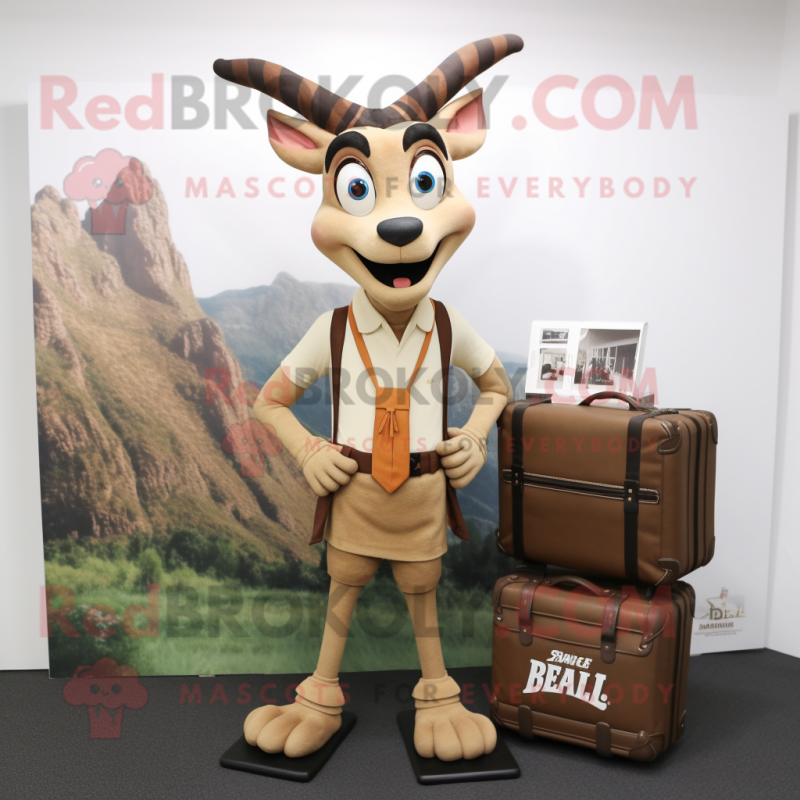 Tan Gazelle mascot costume character dressed with a Shorts and Briefcases Tan Gazelle mascot costume character dressed with a Shorts and Briefcases
