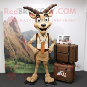 Tan Gazelle mascot costume character dressed with a Shorts and Briefcases