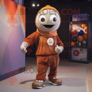 Rust Juggle mascot costume character dressed with a Sweatshirt and Belts