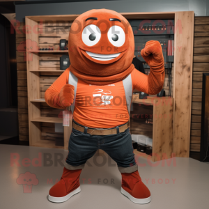 Rust Juggle mascot costume character dressed with a Sweatshirt and Belts