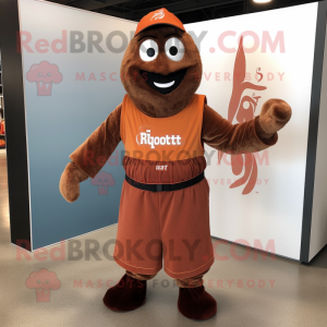 Rust Juggle mascot costume character dressed with a Sweatshirt and Belts