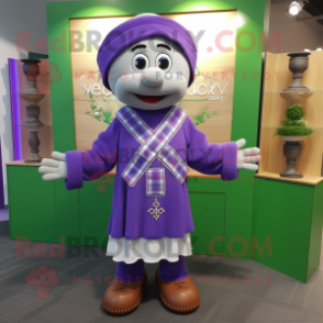Lavender Celtic Cross mascot costume character dressed with a Cardigan and Shoe laces