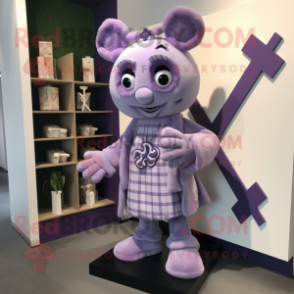 Lavender Celtic Cross mascot costume character dressed with a Cardigan and Shoe laces