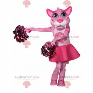 Mascote tigresa rosa com roupa de líder de torcida -