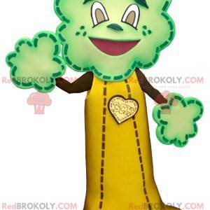 Mascote em forma de árvore gigante marrom amarelo e verde -