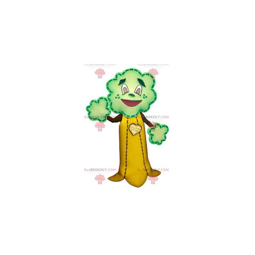 Mascote em forma de árvore gigante marrom amarelo e verde -