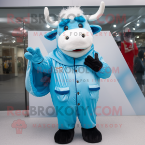 Sky Blue Bull maskot kostym...