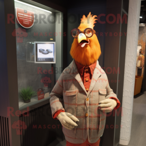 Rust Rooster mascot costume character dressed with a Sweater and Pocket squares
