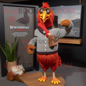 Rust Rooster mascot costume character dressed with a Sweater and Pocket squares