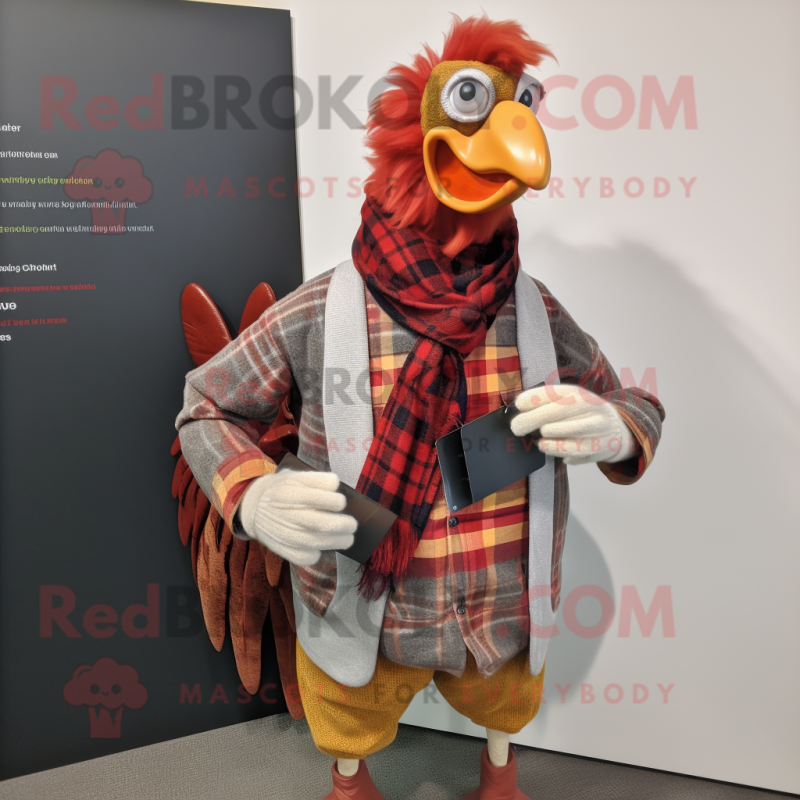 Rust Rooster mascot costume character dressed with a Sweater and Pocket squares Rust Rooster mascot costume character dressed with a Sweater and Pocket squares