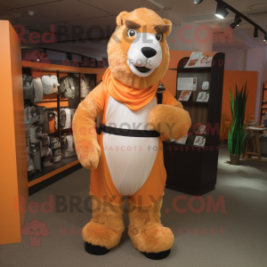Orange Camel mascot costume character dressed with a Jeggings and Belts