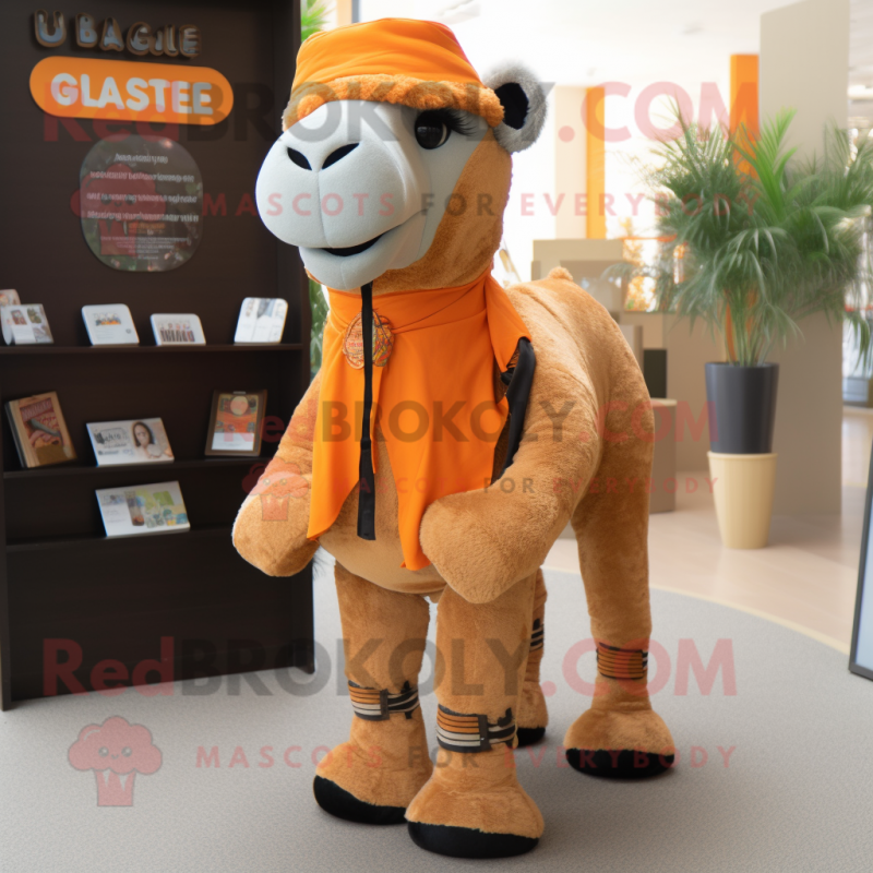 Orange Camel mascot costume character dressed with a Jeggings and Belts