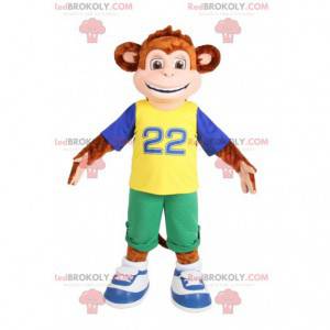 Bruine aapmascotte in sportkleding. Aap kostuum - Redbrokoly.com
