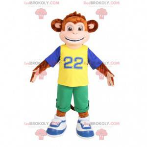 Mascotte de singe marron en tenue de sport. Costume de singe -