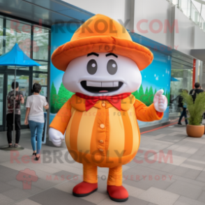 Orange Hamburger mascot costume character dressed with a Poplin Shirt and Hats