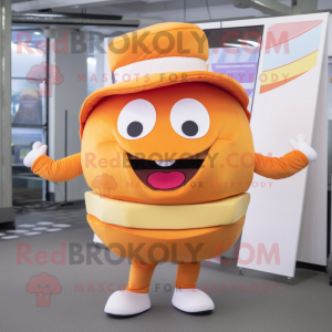 Orange Hamburger mascot costume character dressed with a Poplin Shirt and Hats