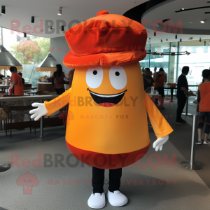 Orange Hamburger mascot costume character dressed with a Poplin Shirt and Hats