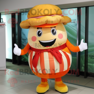 Orange Hamburger mascot costume character dressed with a Poplin Shirt and Hats