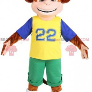 Brown monkey mascot in sportswear. Monkey costume -