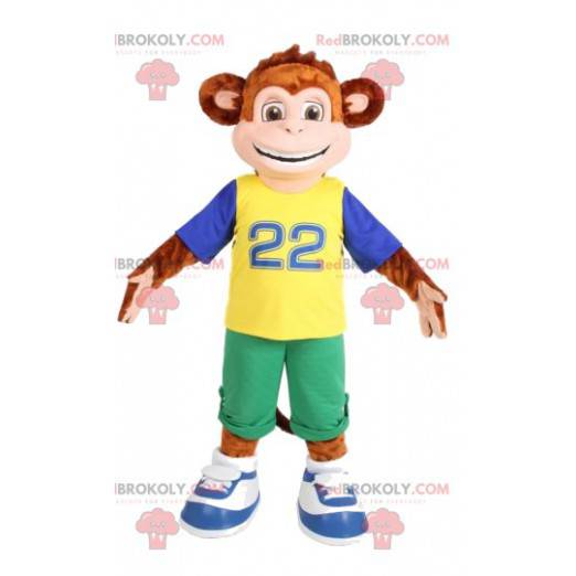 Bruine aapmascotte in sportkleding. Aap kostuum - Redbrokoly.com